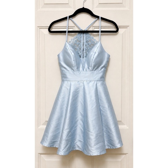Speechless Dresses & Skirts - Speechless Blue Lace Back Skater Dress Juniors 1 Y2K Homecoming Coquette Pockets